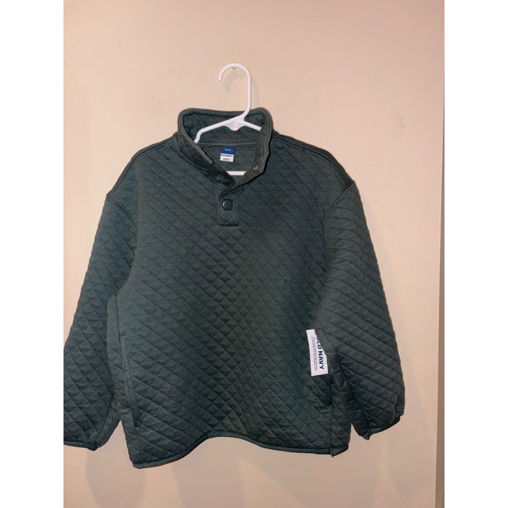 Old Navy Kids XS 5 Quilted Mock Neck Snap Pullover Jacket Dark Green 583297-00-1